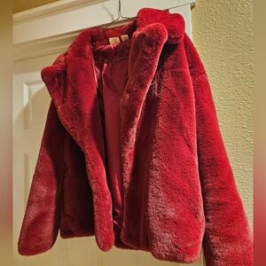 Camila Coelho Deep Red Faux Fur Crop Jacket Size L